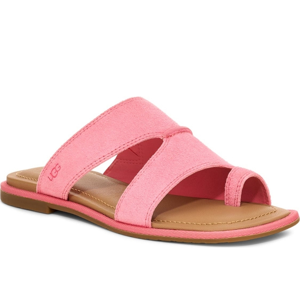 Size 6.5  UGG Pink Flat Leather Slip On Comfy Sandals - Picture 2 of 7